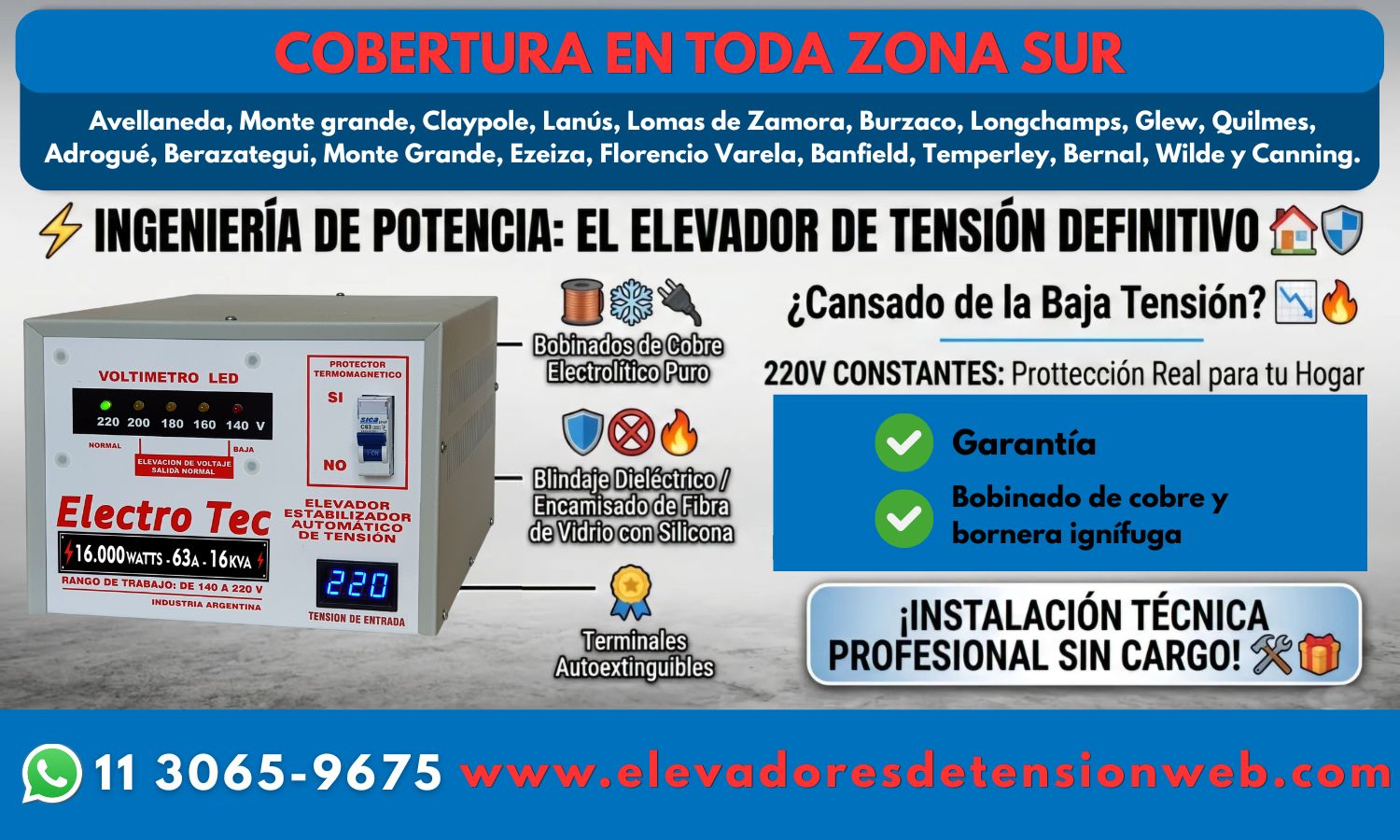 Elevador de tensi&oacute;n instalado en Zona Sur GBA - Lomas de Zamora Quilmes Florencio Varela